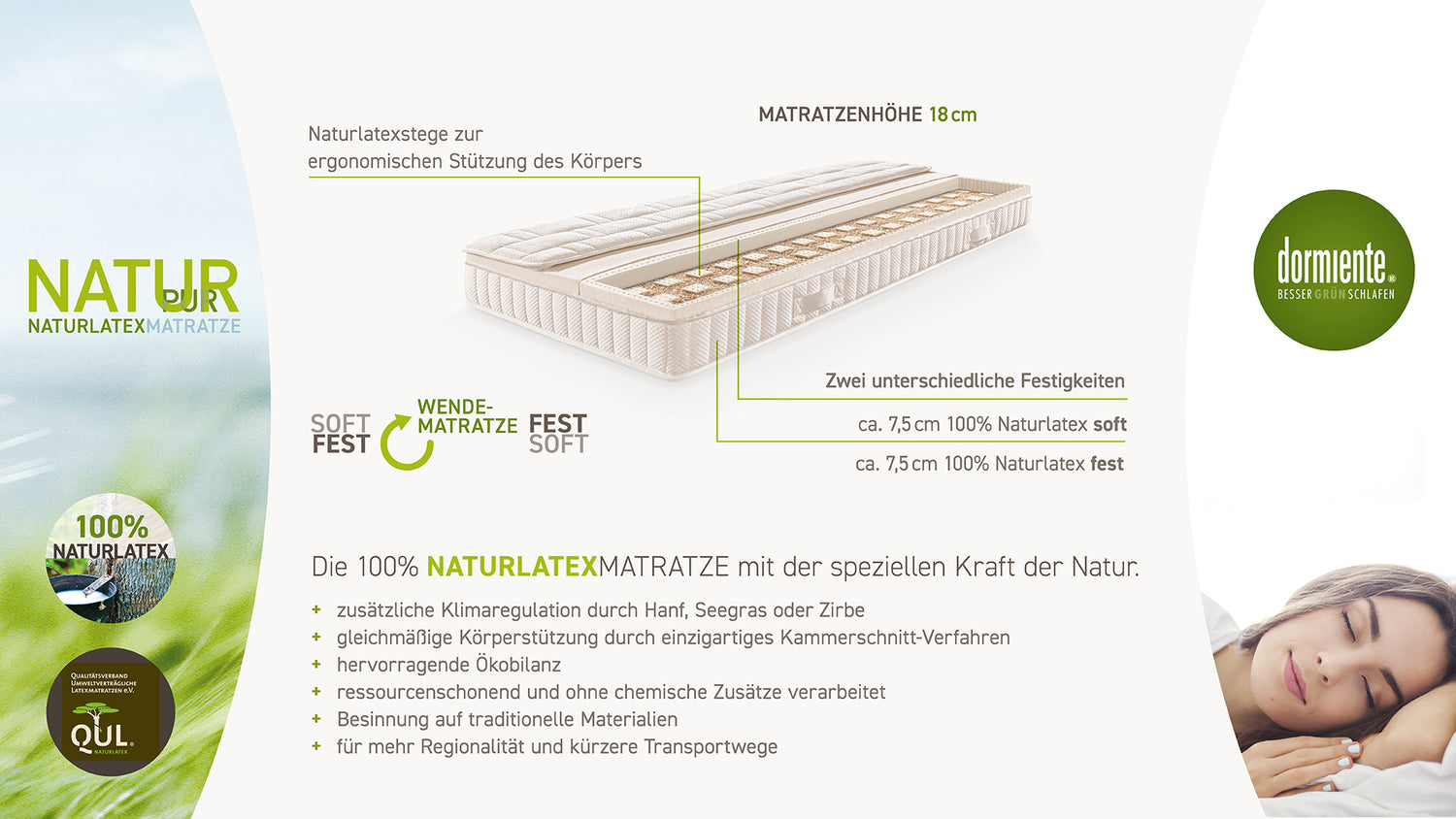 Dormiente Natur Pur Naturlatexmatratze zum Wenden.