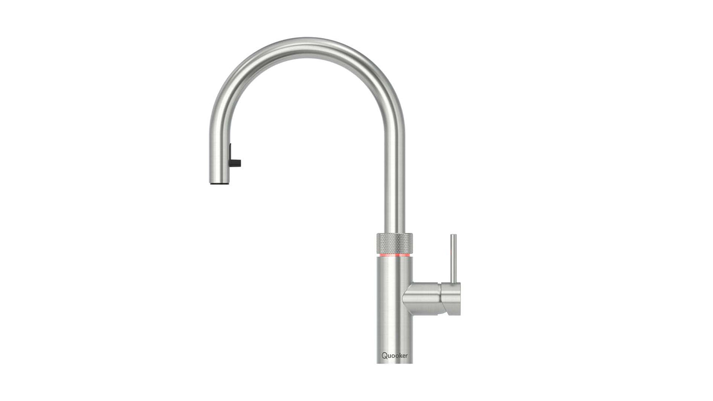 Der Quooker Flex Wasserhahn aus Edelstahl.