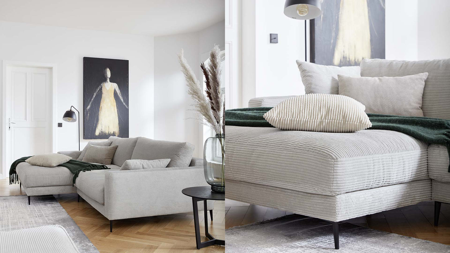 Stylisches Sofa in dickem Cord in Beige und Hellgrau