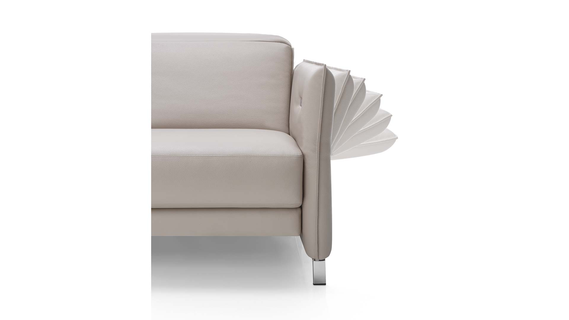 Elektrisch verstellbares Sofa in beigem Leder mit Schlaffunktion, Armlehnen- und Rückenverstellung
