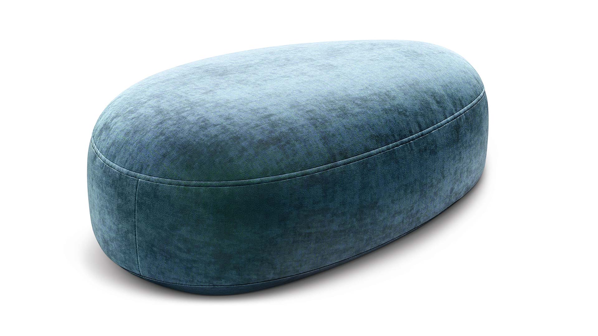 Blauer Velours Hocker zur Bretz Couch Nanami.