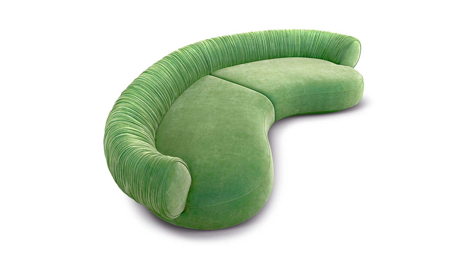 Bretz Couch Nanami in einem grünen Verloursstoff.